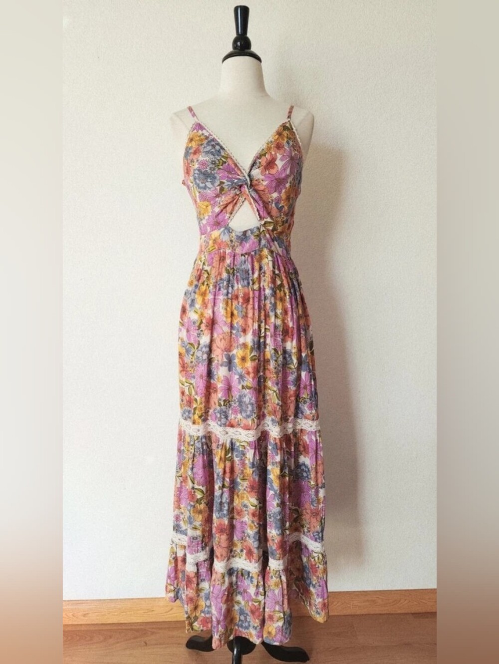Floral Tie-Front Maxi Dress in Pink and Multi